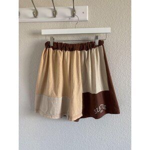 Seattle Brown And Tan Womens Patchwork Shorts Gym Athleisure Retro